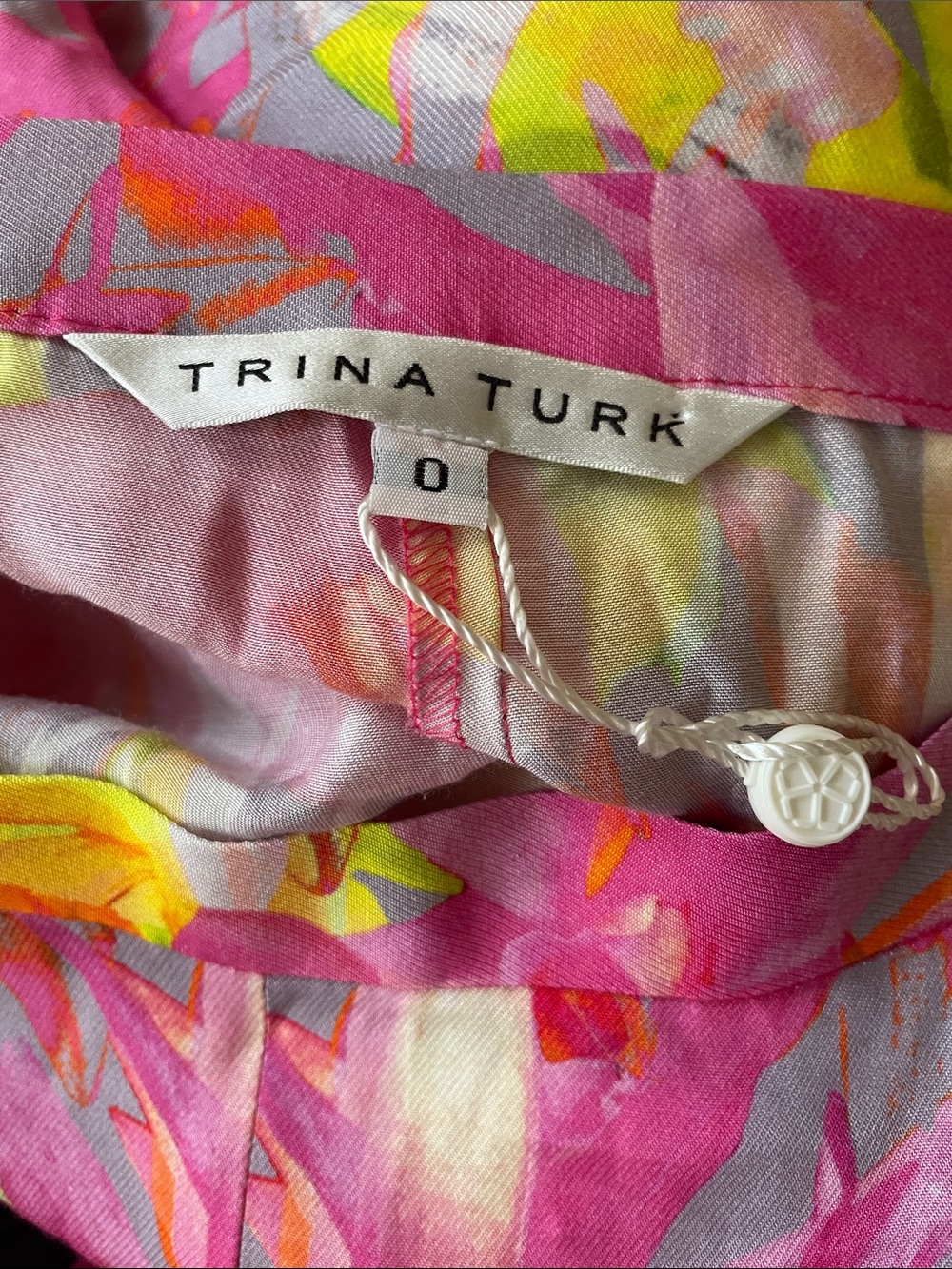 NWOT Trina Turk Pink Yellow floral wide leg pants Sz 0 full length - Picture 5 of 6